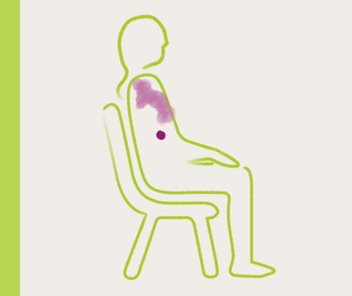 Nesselsucht und Entspannung: Illustration sitzender Mensch Illustration einer Person, die auf einem Stuhl sitzt.