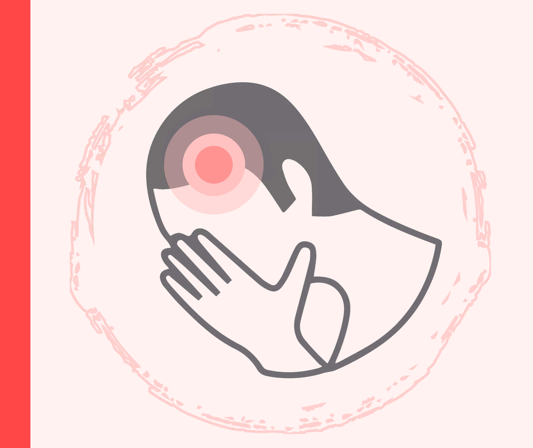 Juckreiz und Psyche Grafik eines in die Hände gestützten Kopfes, der Kopfbereich ist rot markiert.