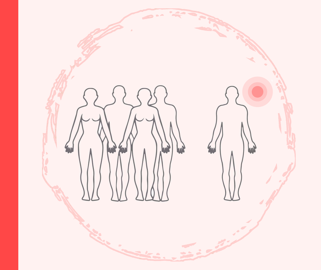 Psoriasis: Liebe Grafik mehrerer Personen, eine davon steht weiter entfernt.