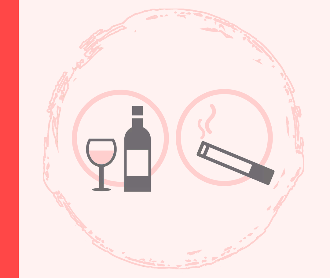 Auslöser: Alkohol und Nikotin Zwei Icons zeigen eine Weinflasche mit Weinglas und eine Zigarette.
