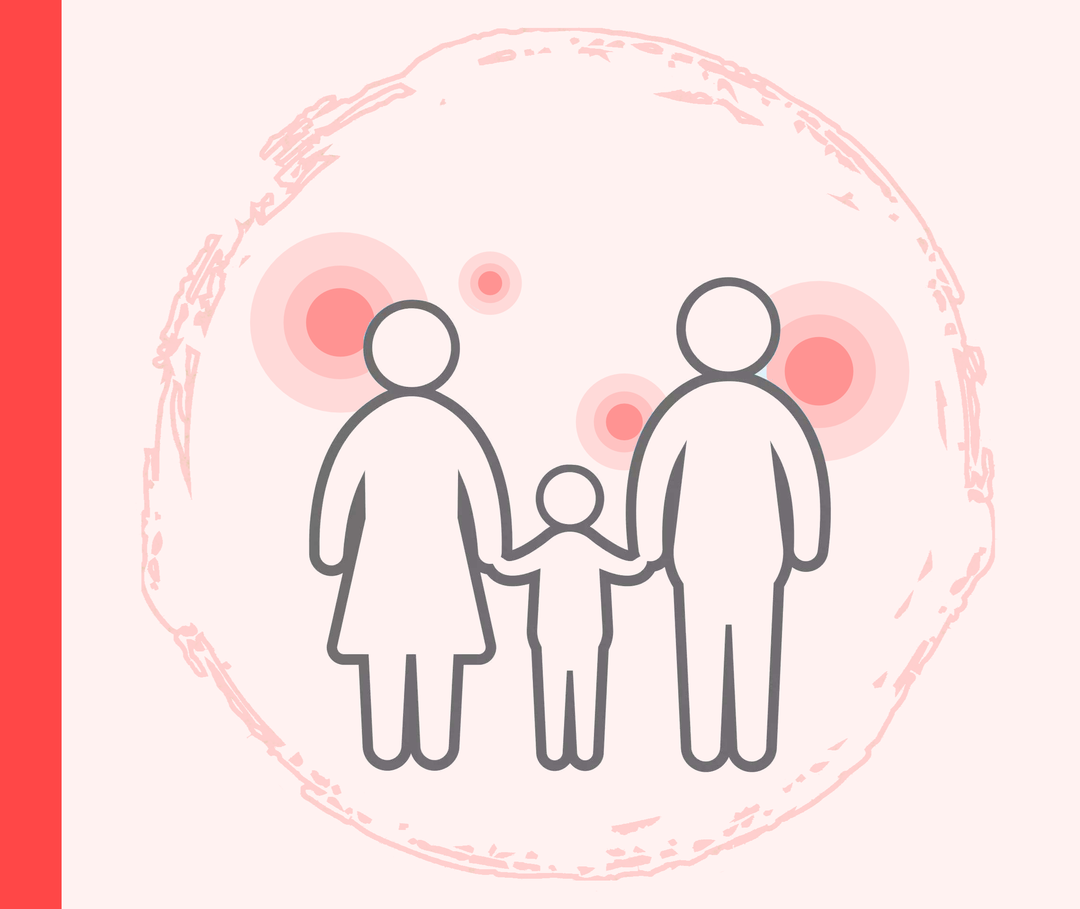 Schuppenflechte: Veranlagung Grafik einer Familie mit einem Kind.