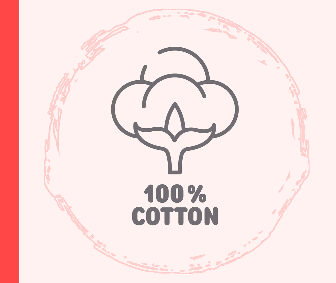 Baumwolle als geeignete Naturfaser Grafik einer Baumwollblüte, darunter steht „100 % Cotton“