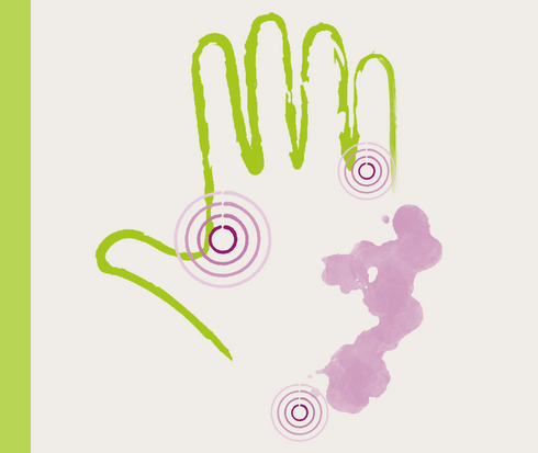 Illustration einer Hand mit der symbolischen Darstellung von Hautausschlag.