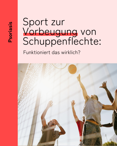 Social-Teaser für Urtikaria mit dem Schriftzug „Sport zur Vorbeugung von Schuppenflechte: Funktioniert das wirklich?".