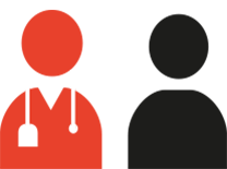Zwei stilisierte Personen, links ein Arzt, rechts ein Patient.