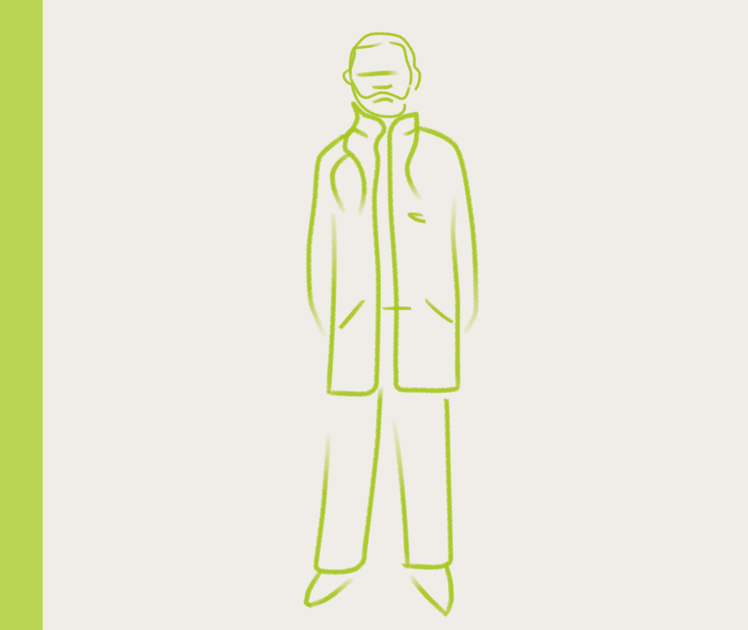 Illustration eines stehenden Manns mit umgehängtem Stethoskop.