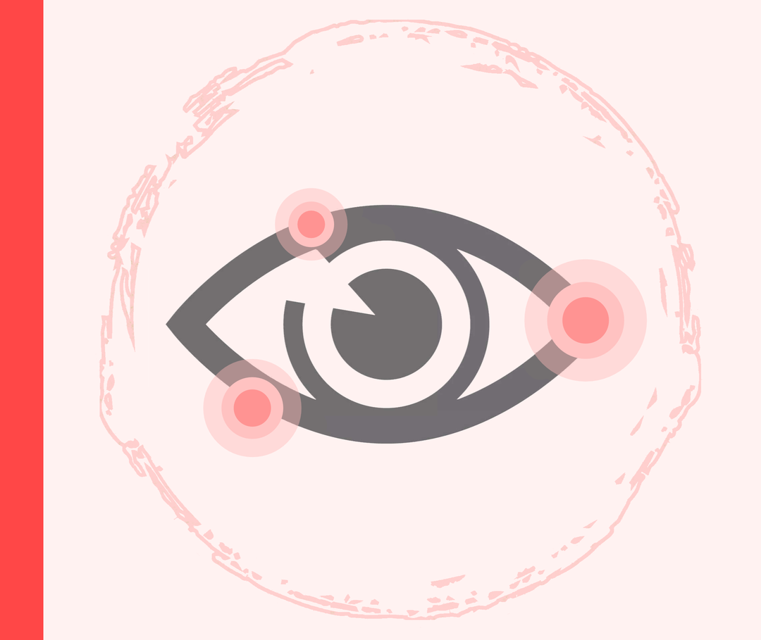 Grafik eines Auges mit drei roten Markierungen, die die Schuppenflechte darstellen sollen.