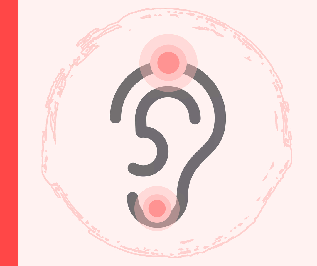 ] Grafik eines Ohrs mit zwei roten Markierungen, die die Schuppenflechte darstellen sollen.