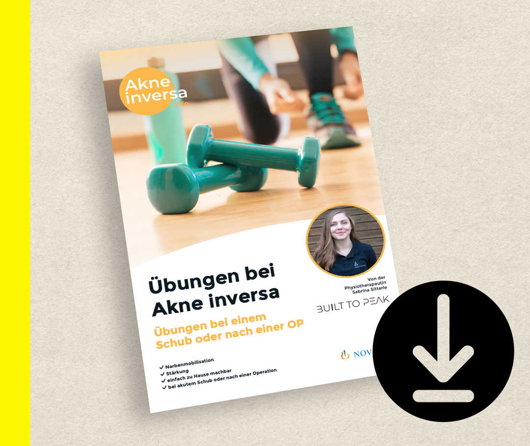 Titelbild der Akne-inversa-Broschüre „Trainingsplan“.