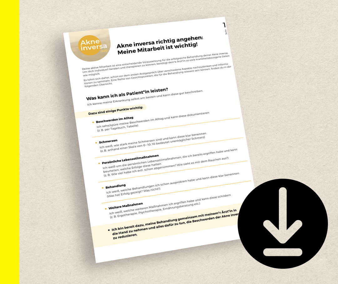 Vorschaubild mit der ersten Seite einer Liste zur Mitarbeit bei der Behandlung von Akne inversa.