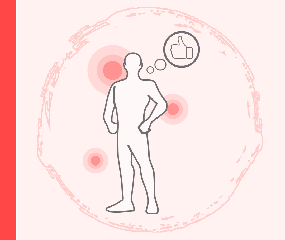 Eine stilisierte Person, die die Hände in die Hüften stützt und an eine Hand mit dem Daumen nach oben denkt.