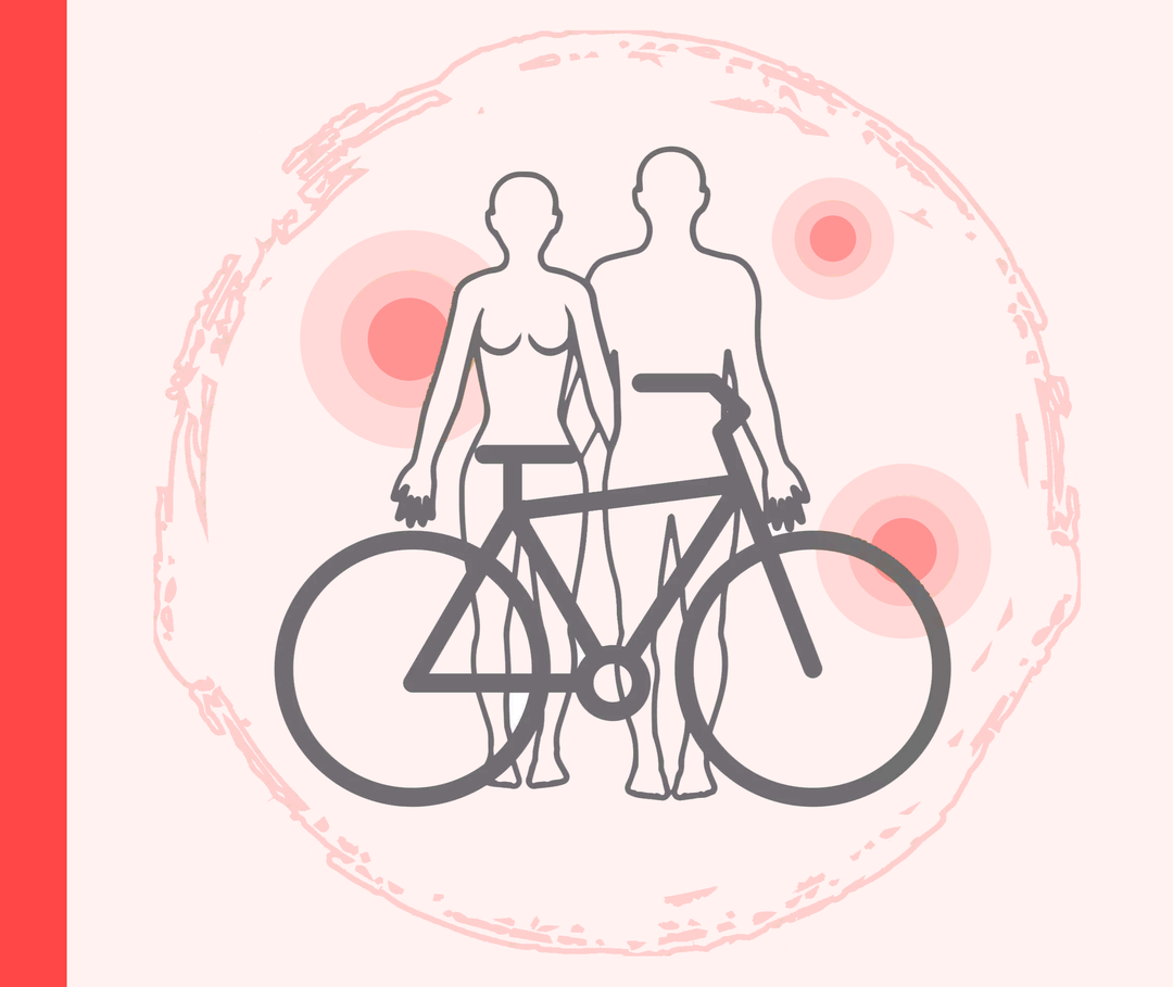 Grafik von einer Frau und einem Mann mit einem Fahrrad.