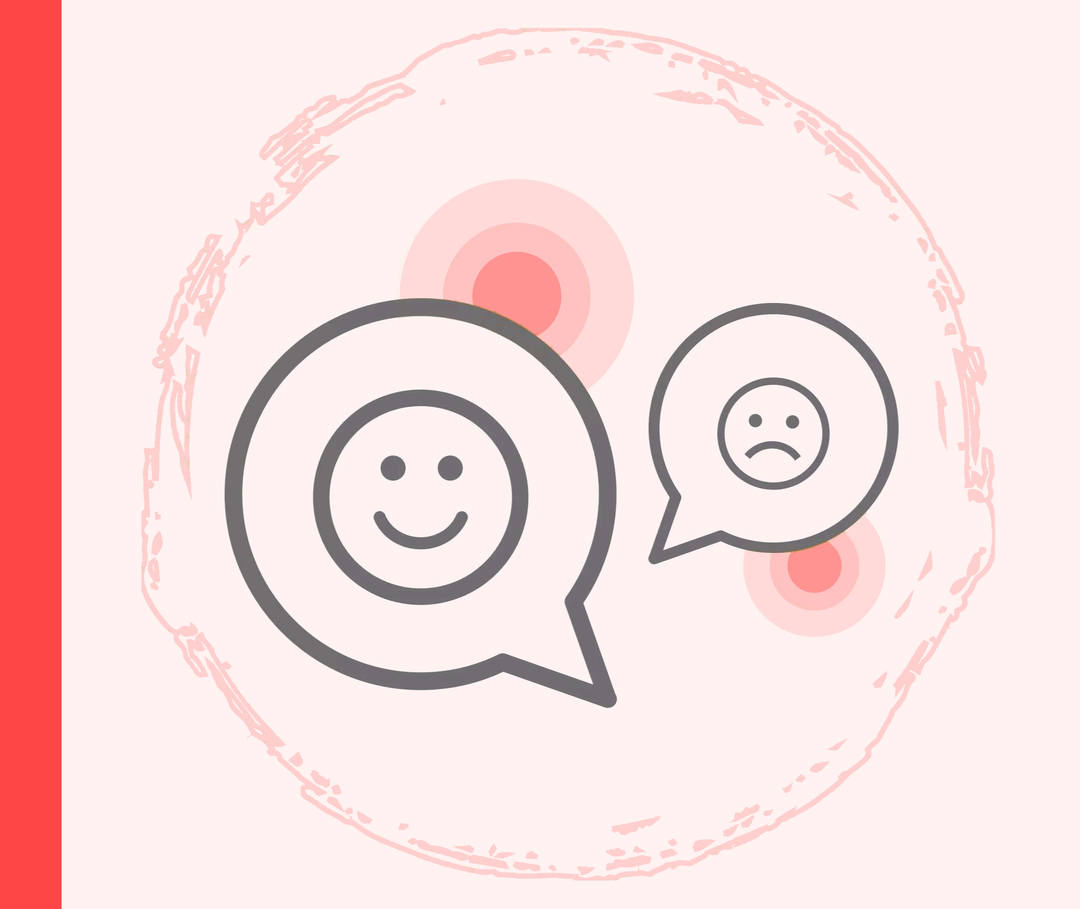 Grafik mit zwei Sprechblasen mit einem glücklichen und einem traurigen Smiley.