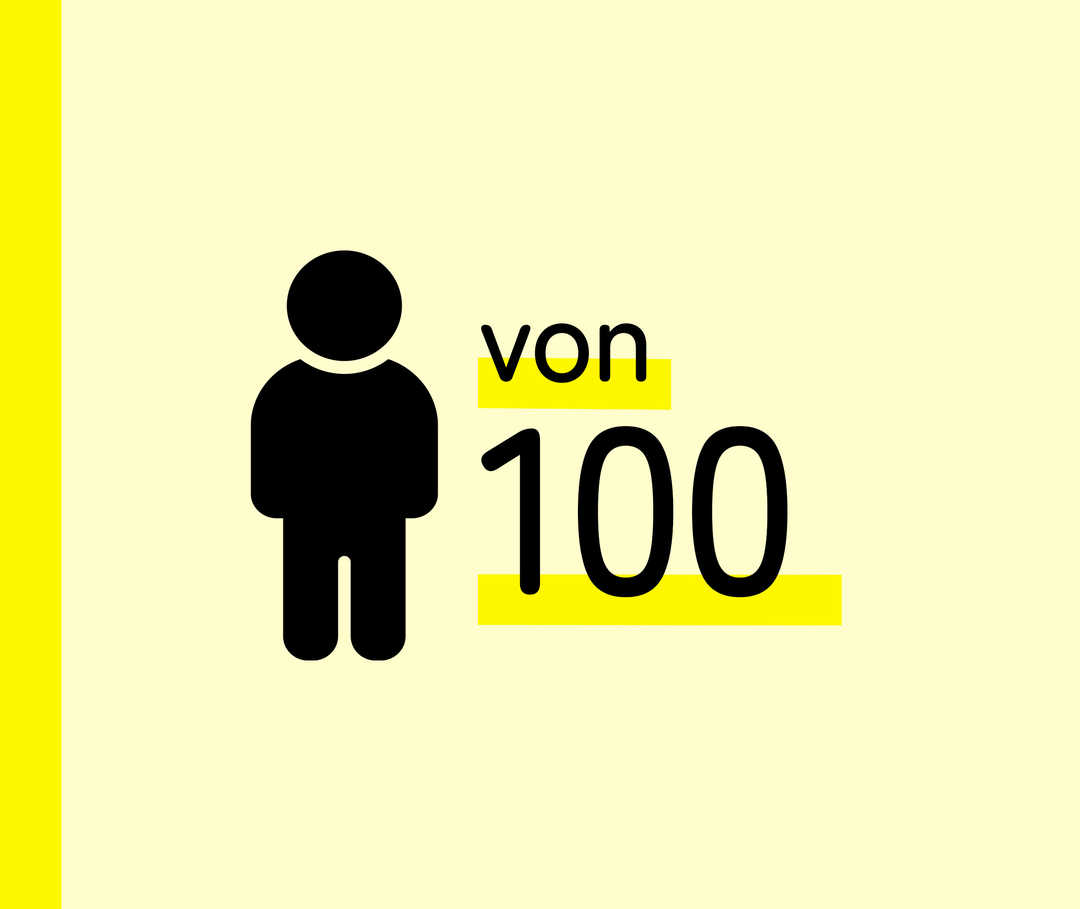 Ein schwarz-oranges Icon zur Illustration der Häufigkeit von Akne inversa in der deutschen Bevölkerung. Es zeigt „Eine Person von 100“.