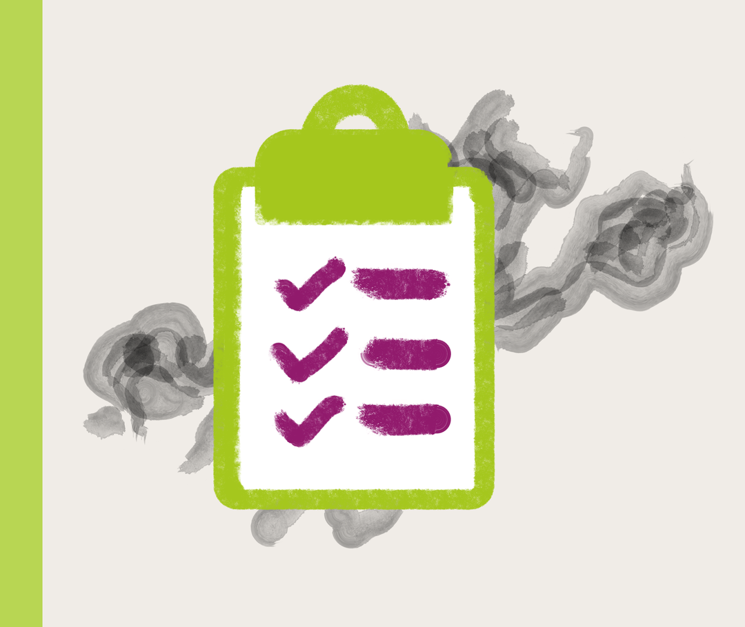 Illustration eines Klemmbretts mit einer abgehakten Liste.