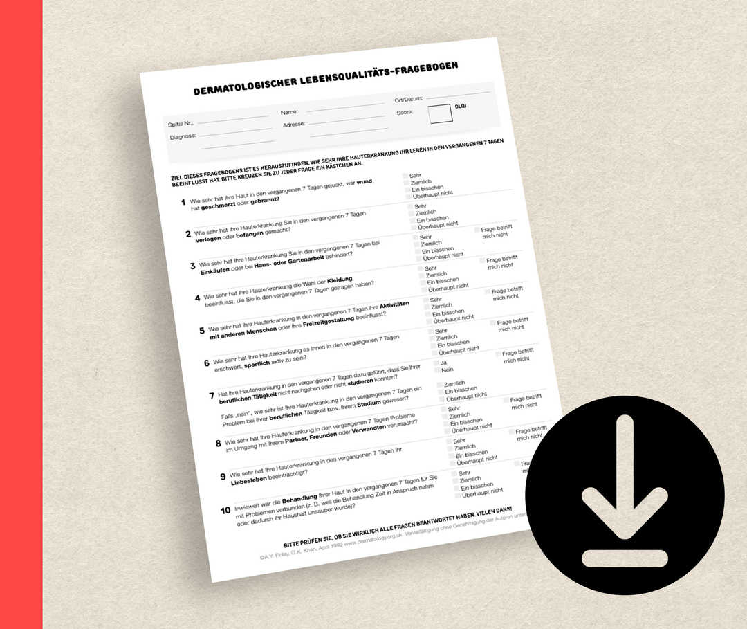 Abbildung des Formulars „Dermatologischer Lebensqualitäts-Fragebogen“.