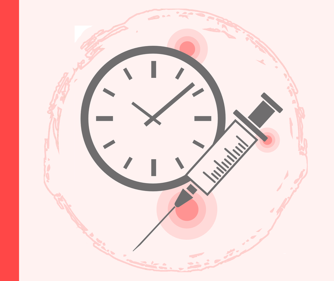Die Grafik zeigt eine Uhr und eine Spritze.