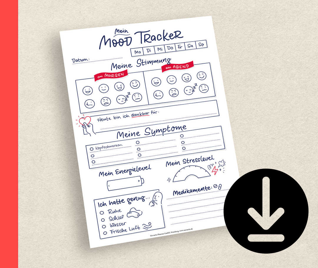 Psoriasis: Mood Tracker Abbildung der ersten Seite des Mood Trackers.