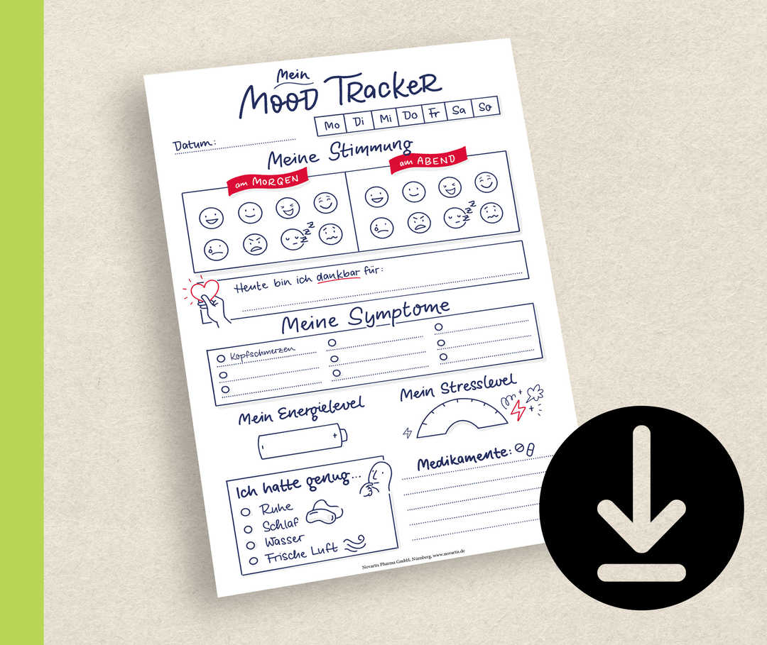 Nesselsucht: Mood Tracker Abbildung der ersten Seite des Mood Trackers.