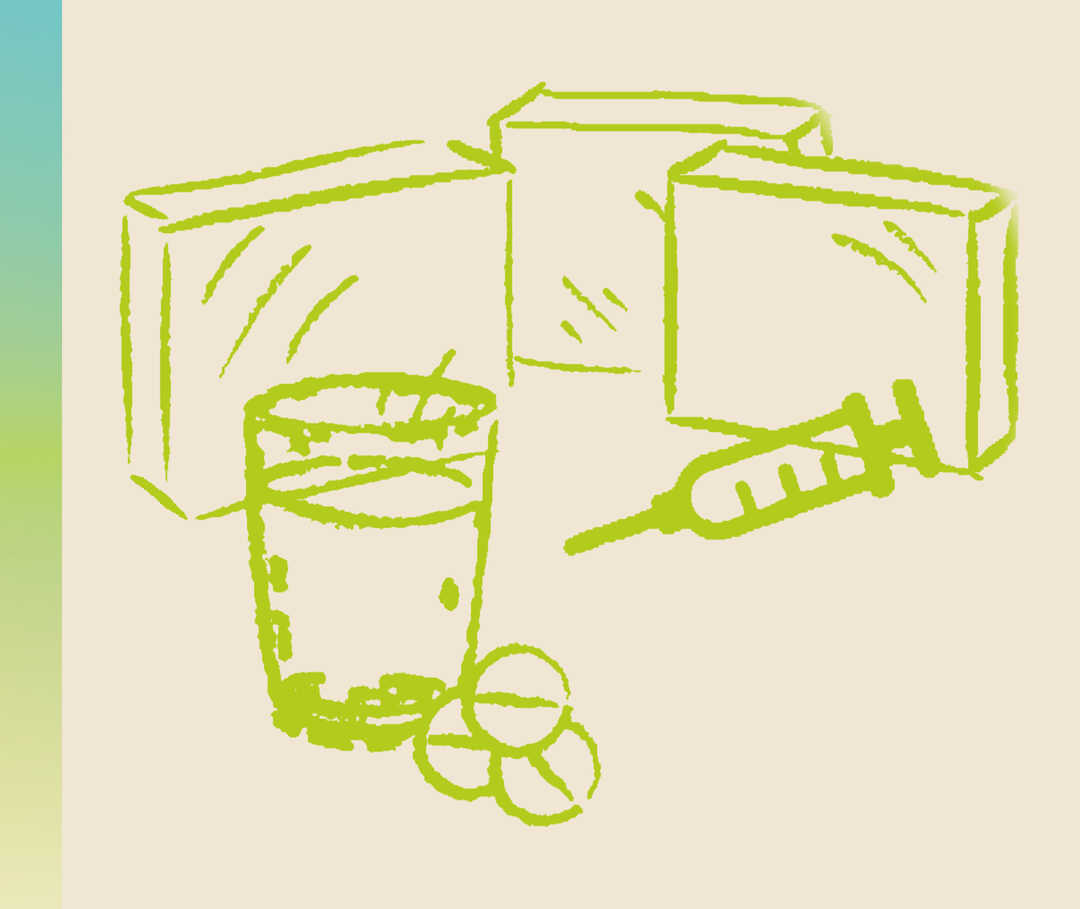 Illustration verschiedener Medikamente.