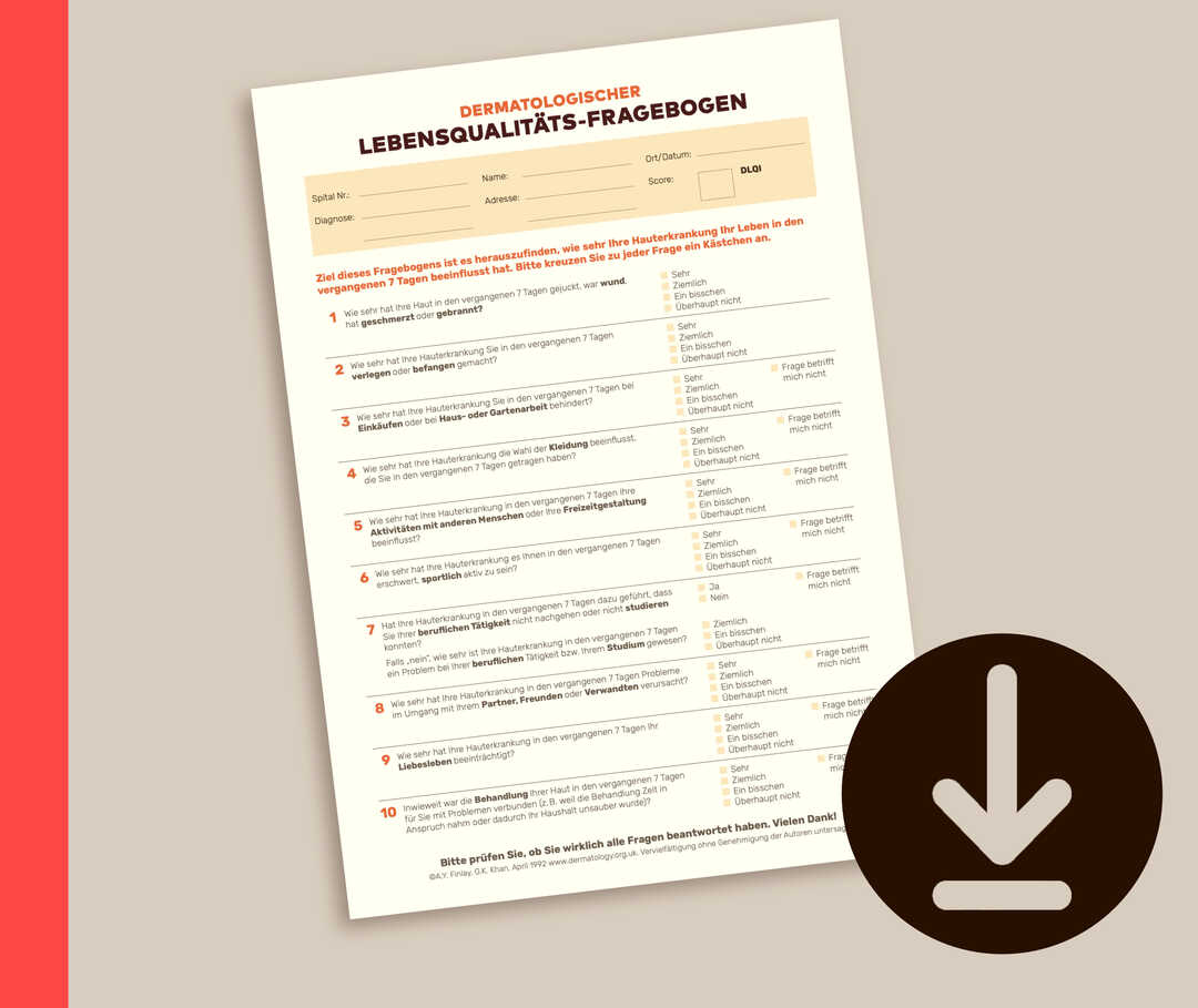 Abbildung des Formulars „Dermatologischer Lebensqualitäts-Fragebogen“.