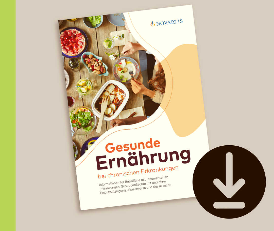 Die Patientenbroschüre zu Ernährung. Auf dem Cover sind verschiedene Gemüsesorten 